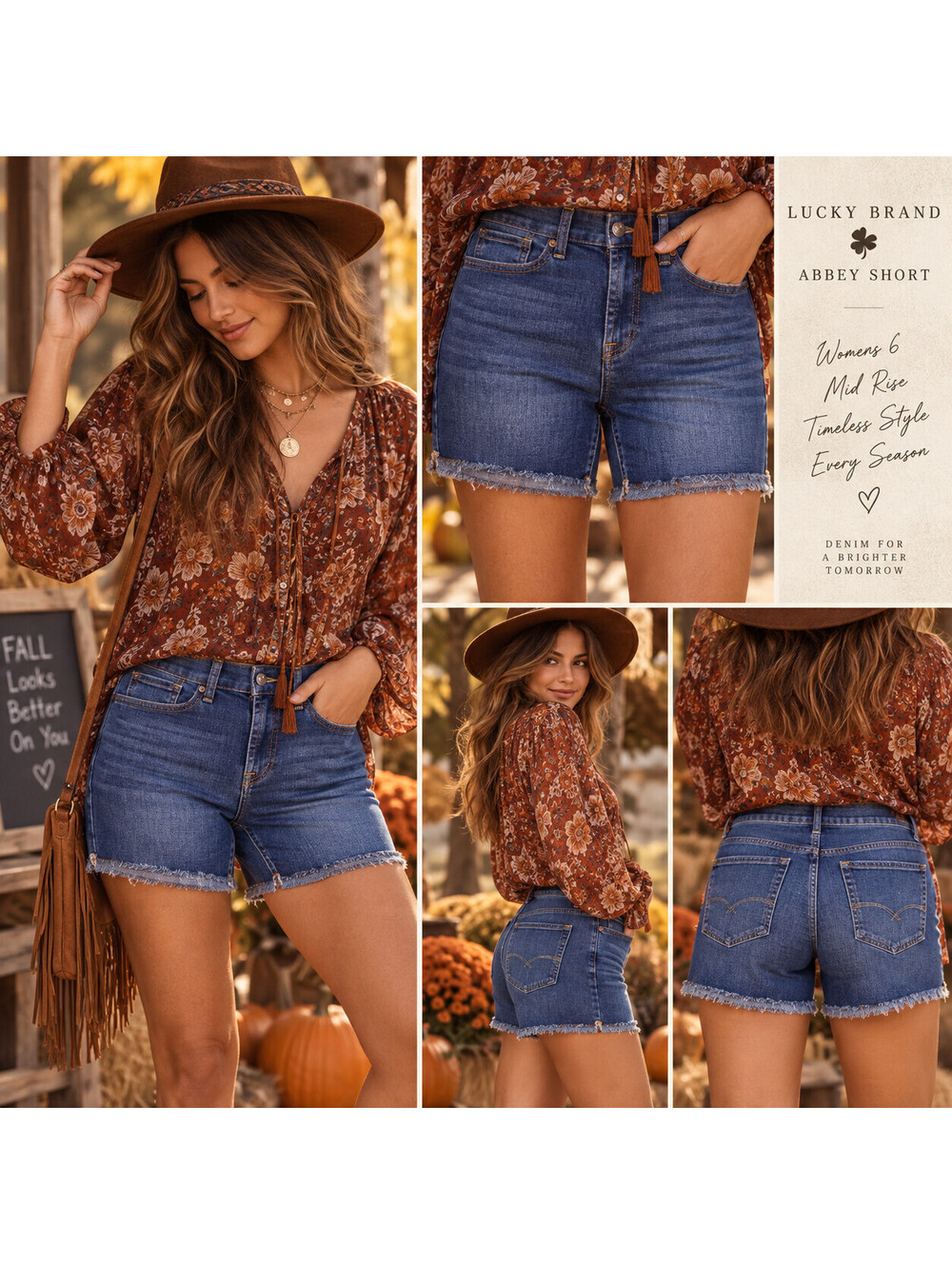 Lucky Brand Abbey Frayed Cuffed Denim Shorts Womens 6/28 Blue Casual Boho
